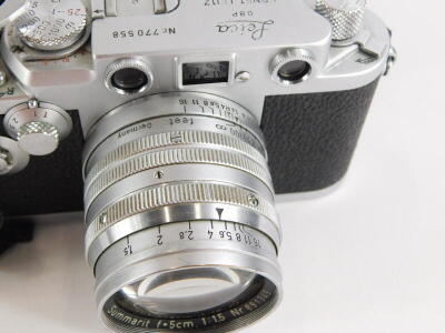 A Leica II camera, serial number 770558, with a Leitz 5cm f1.5 Summarit lens, number 891349. - 3