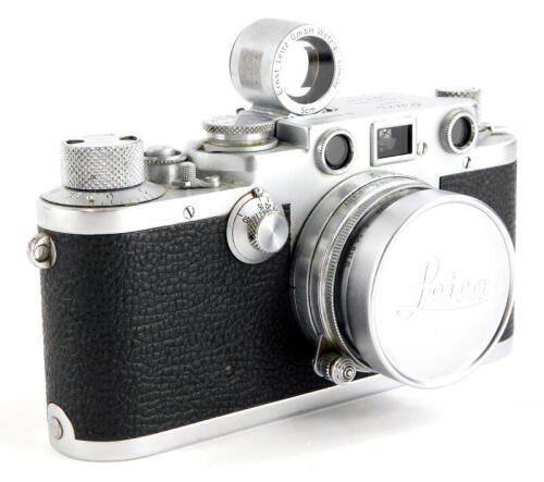 A Leica IIIf camera, serial number 608750, bearing engraved name Tahir to back, with a Leitz 5cm f2 Summitar lens, number 936436, and accessory viewfinder. Tahir Sharif was a Leica Company Director, by repute this may have been his personal property.