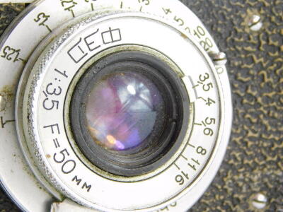 A 1947-53 Fed If camera, a Russian copy of the Leica II, fitted with a Fed 50mm f3.5 lens. - 2