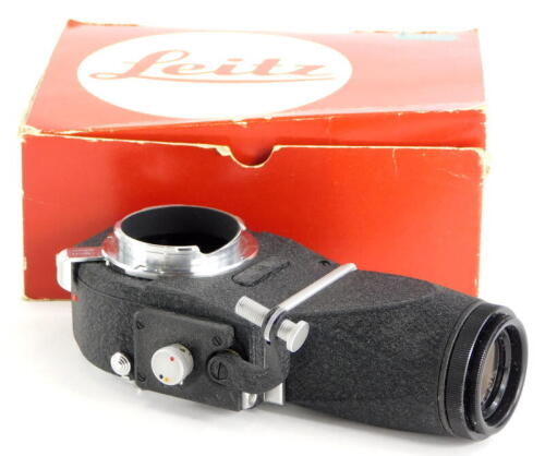 A Leitz Visoflex III with viewfinder, boxed.