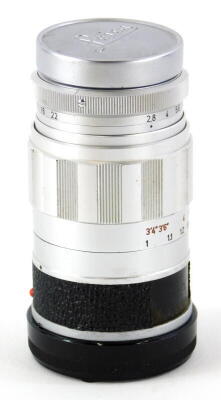 A Leitz 90mm f2.8 Elmarit Telephoto lens, with bayonet fit, serial number 1805214.