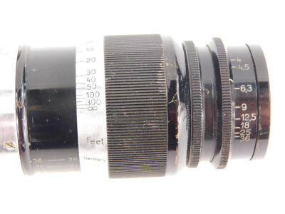 A Leitz 9cm f4 Elmar Telephoto lens, with screw fit, serial number 260001, with accessory viewfinder. - 3