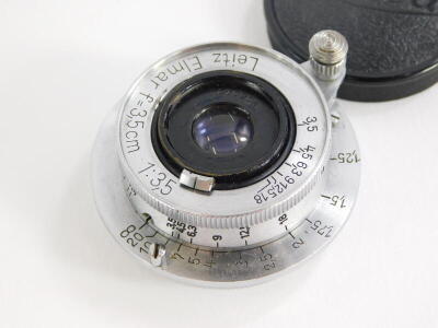 A Leitz 3.5cm f3.5 Elmar wide angle lens, with screw fit. - 2