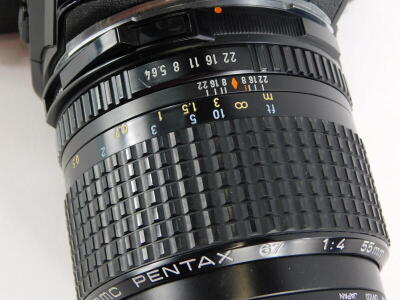 A Pentax 67 camera, with 55mm f4 SMC lens and hood, and a 165mm f4 SMC lens, with a set of auto extension tubes. - 6