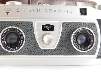 A Wray stereo graphic twin lens camera, in a leather case. - 2