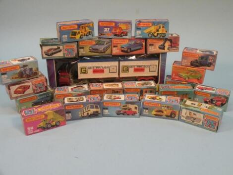 A Matchbox Scammell crusader container truck (boxed) and 23 Matchbox