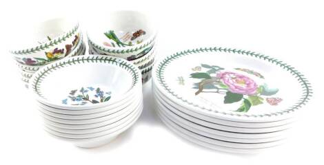 A Portmeirion pottery part dinner service decorated in the Botanic Garden pattern, comprising seven dinner plates, eight fruit bowls and eight cereal bowls.