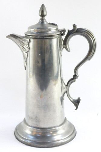 A James Dixon & Sons pewter flagon, late 19thC pewter flagon, with hinged lid, S scroll handle and embossed foliate spout, No 924, impressed marks, 35cm high.