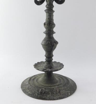 A pair of Judaica weighted pewter Menorah, 46cm high, 39cm wide. - 2