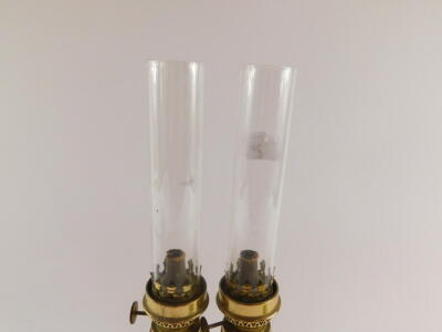 A pair of Danish brass maritime Kerosene lamps, by G V Harnisch EFTF of Kjobenhavn., Nos 61958 and 61132., with brackets, 37cm high. - 3