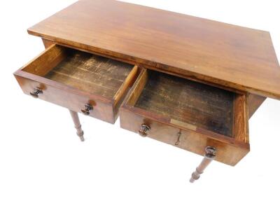 A late Georgian mahogany side table, with two frieze drawers, one lockable, raised on ring turned legs, 74.5cm high, 84.5cm wide, 42.5cm deep. - 3