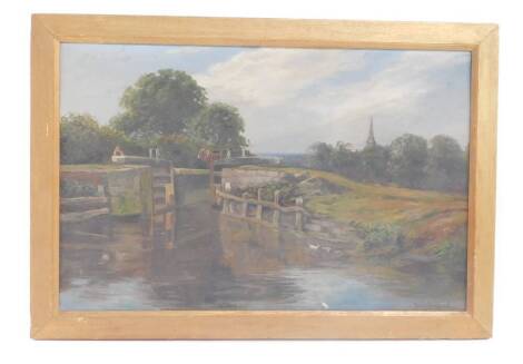 Percy Bedford (British, Exh 1899-1918). The Grand Union Canal, oil on canvas, signed, 36.5cm x 57cm wide.