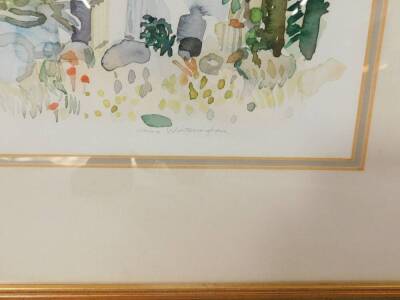Clare Winteringham (British, 20thC/21stC). Garden landscape, watercolour, signed, verso label for The Helios Gallery, Birmingham., 37cm high, 47cm wide. - 3