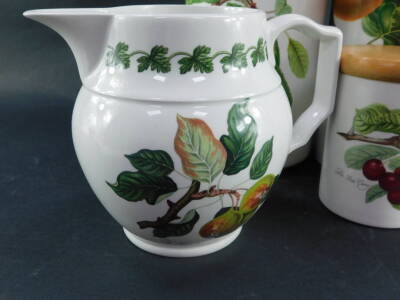 Four Portmeirion pottery storage jars decorated in the Pomona pattern, with wooden lids, together with a Pomona pattern water jug. (5) - 3