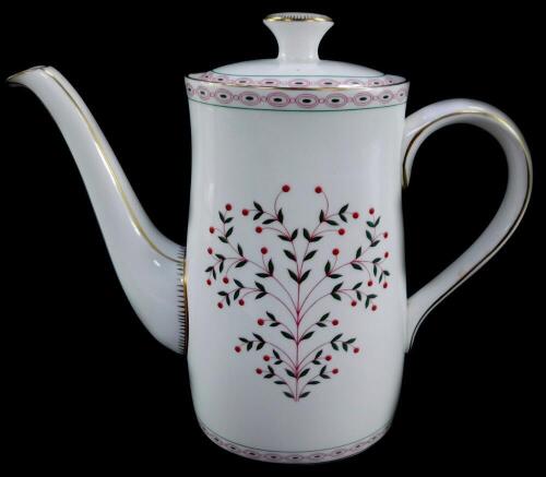 A Royal Crown Derby porcelain coffee pot decorated in the Brittany pattern, printed mark, 23cm high.