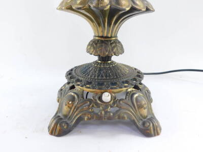 A Continental 20thC brass table lamp, with a clear cut glass shade and brass cap, 63cm high. - 2