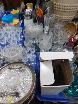 Glassware to include Caithness vase (boxed), pressed and moulded glass vases, hors d'oeuvres dish, sherry glasses, drinking glasses, etc. (3 trays)