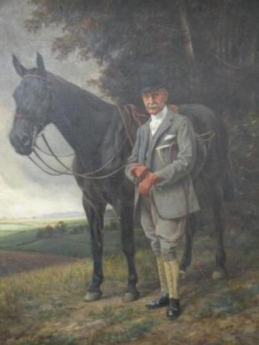 Wright Barker (1864-1941). Portrait of a gentleman with horse in landscape