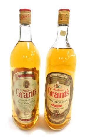 Two bottles of William Grant's whisky, to include The Family Reserve 1L bottle and an earlier Family Reserve 1L bottle, each numbered 9521 and 99130559. (2)