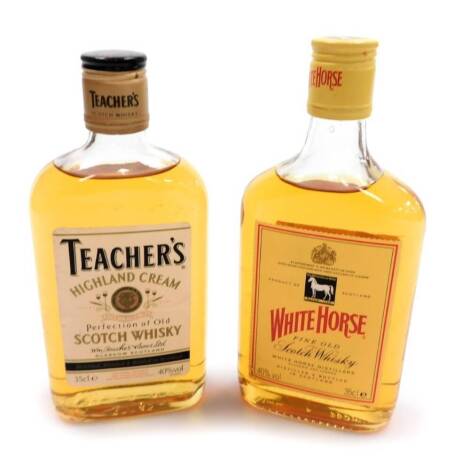 Two bottles of whisky, to include a Teacher's Scotch whisky, 35cl bottle, and a White Horse Fine Old Scotch whisky 35cl bottle. (2)