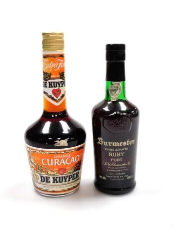 Two bottles of alcohol, to include a Portuguese Burmester Ruby Port, 47.5cl bottle and a orange Kraken liqueur. (2)