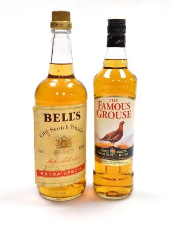 Two bottles of whisky, to include a Famous Grouse 70cl bottle and a Bells Extra Special 1L bottle. (2)