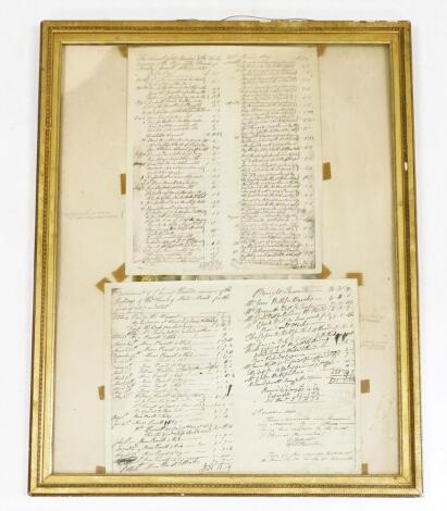 Copies of handwritten lists of 'Insane Luneticks', circa 1830, and Disbursements of Clement Surveyor of the Highways of the Parish of Morton Morrell, for the years 1827 and 1820, framed and glazed.