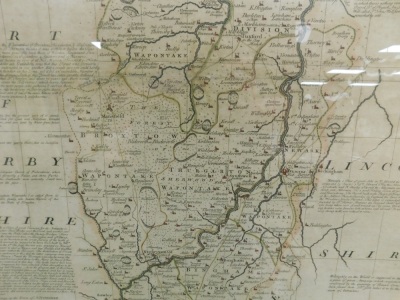 After Emanuel Bowen. An accurate map of Nottinghamshire, describing in Woapontakes and Divisions, later coloured, commissioned by Duke of Newcastle, 74cm x 55cm. - 3