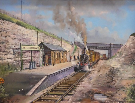 Peter Bradshaw (b.1931). Castle Bytham Railway Station, oil on artists board, signed and dated August 1977, 45cm x 60cm.
