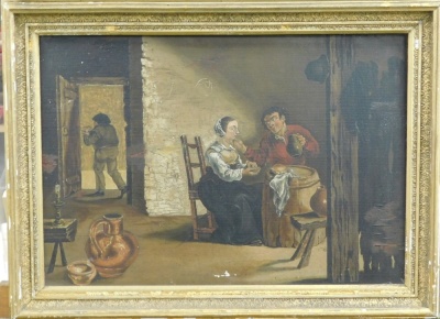 18thC/19thC Flemish School. A pair of tavern interior scenes with figures smoking and imbibing, oil on panel, 29cm x 42cm - 2