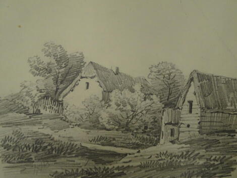 Thomas Sidney Cooper RA (1803-1902). Landscape with cottage and barns, pencil sketch, 16cm x 20cm. A lesson to D W Coit. c1829. Provenance: Goodacre Collection No 312.