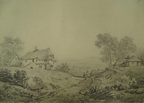 Thomas Sidney Cooper RA (1803-1902). Landscape with buildings and figures on a track, pencil sketch, 15.5cm x 22.5cm. Provenance: Goodacre Collection No 313.