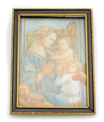 Late 19thC School. Portrait miniature of Madonna Philippe and Child, unsigned watercolour, 11cm x 8cm, in a black and gilt frame, with paper backing, 13cm x 10cm.