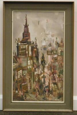 Trevor Lawrence. Street scene, oil on canvas, signed, 69.5cm x 39.5cm. - 2