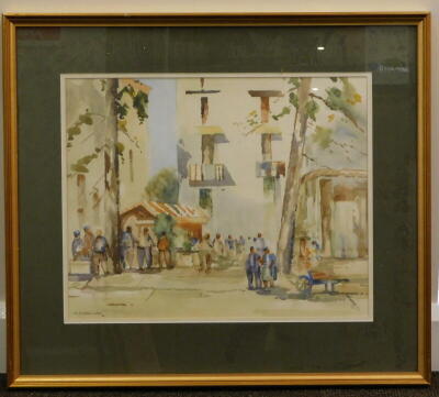 G.C. Barlow. Early morning at a French market, watercolour, signed and titled verso, 37cm x 47cm. - 2