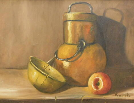 Vicente. Still life, oil on canvas, signed, 48.5cm x 63cm. Label verso, Croydon Galleries.