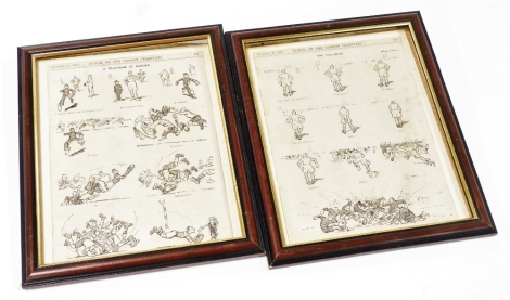 Two framed Punch cut out scenes, titled a telegram at Rugar, dated December 21 1921, The Fall Back, December 17, 1924, each framed (AF), 24cm x 17.5cm.