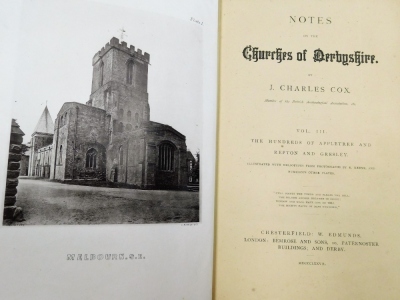 Cox (J. Charles). The Churches of Derbyshire, four editions each in red leather bindings. - 2