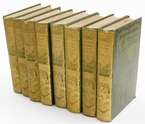 Harmworth. History of the World, eight green path bound books, with gilt tooled bindings, volumes one to eight.