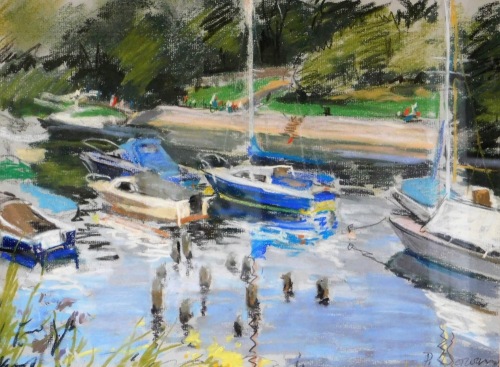 P. P. Dorward. River Leven, Balloch, pastel and crayon, signed, 25cm x 30cm.