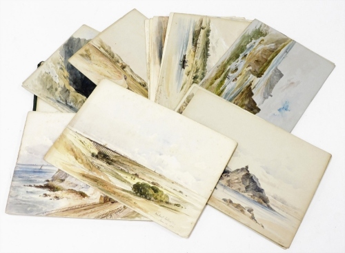 A small 19thC portfolio, containing a collection of watercolour drawings by G E Howman, including coastal and landscape scenes, including the sea wall near Harwich, Cader idris September 1849, at Teignmouth, October 1850, coastal scene with figures at Fol