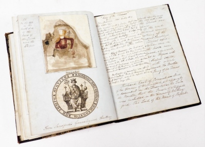 A 19thC sketch book, with a collection of letters and watercolour drawings, etc. relating Shiplake Church, including two watercolour drawings by G E Howman, and some later correspondence. - 5