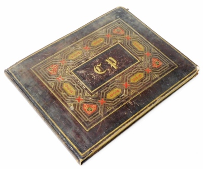 A 19thC scrapbook, leather bound and with gilt tooled and coloured decoration, with initials C P for Catherine Pearson, inscribed and dated to the interior Catherine Pearson April 1838, containing a collection of watercolour drawings, drawings with sepia - 7