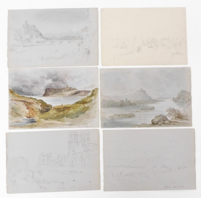 A 19thC sketch book portfolio containing a collections of watercolour drawings by G E Howman, including scenes of Scarborough, Hastings 1841, Teignmouth October 1850, The River Humber with steam boat, The Minister at Beverley July 1837, Dartmouth Castle S - 4