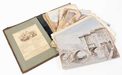 A 19thC artist sketch book portfolio, including a collection of watercolour drawings by G E Howman, including Italian scenes at Naples, Rome, Sorrento, etc., c1851/52. (36 in total)