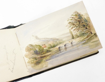 A small Victorian artist pocket sketch book, containing a collection of watercolour drawings and pencil sketches by Augusta Pearson, including river landscapes and portraits, etc. - 3