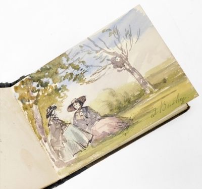 A small Victorian artist pocket sketch book, containing a collection of watercolour drawings and pencil sketches by Augusta Pearson, including river landscapes and portraits, etc. - 4