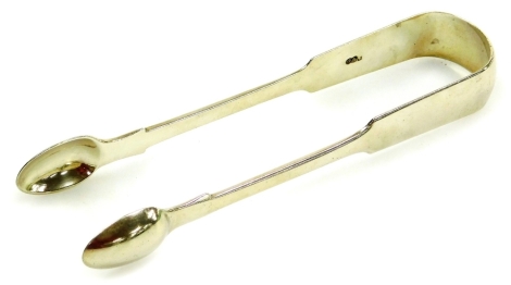 A pair of Victorian silver sugar bows, plain Fiddle pattern, probably 1850, 14cm wide, 1.8oz.