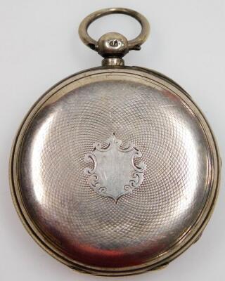 A silver fob watch, with white enamel dial, Stamford maker, lacking hand, and key wind. - 2