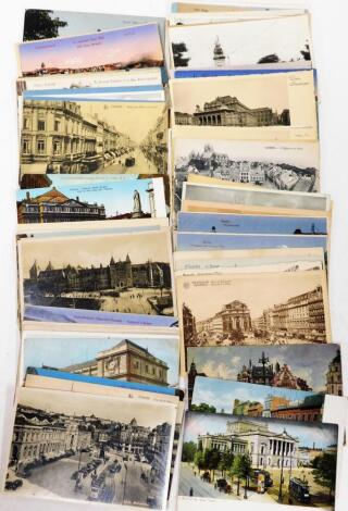 A group of postcards relating to trams, to include some black and white example but mainly coloured examples from all over Europe including Berlin, Germany, Geneva, etc. (a quantity)